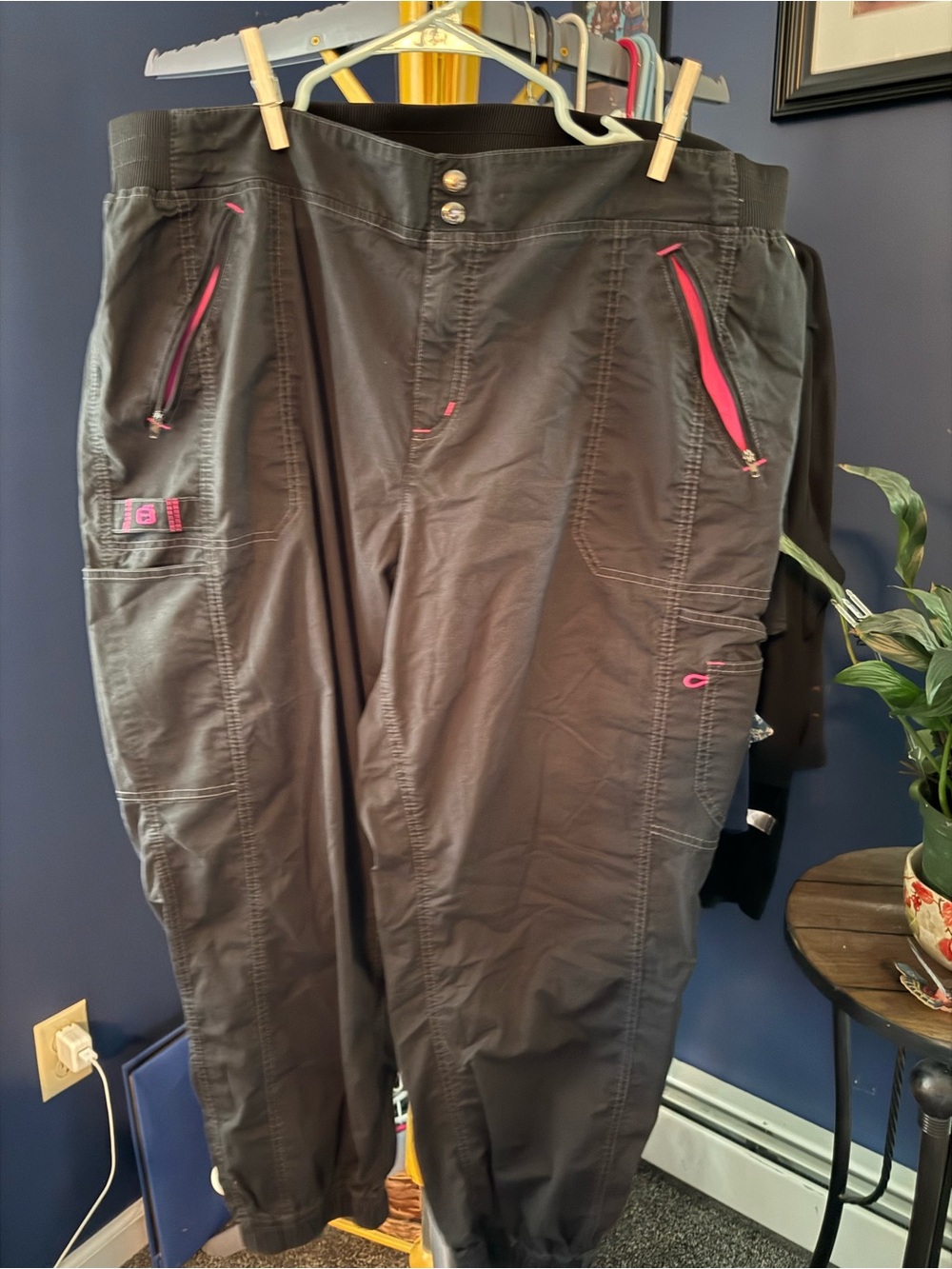 WonderWink Black Cargo Pants with Pink Trim
